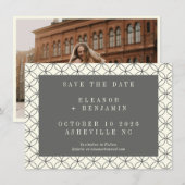 Elegant Black White Line Art Weddenfoto Save The Date (Voorkant / Achterkant)