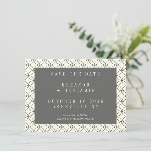 Elegant Black White Line Art Weddenfoto Save The Date (Staand voorkant)