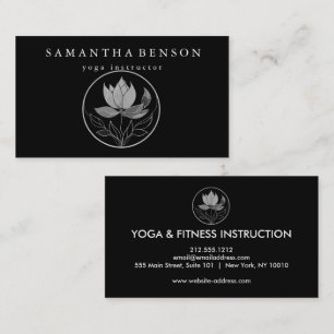 Elegant Black & white Lotus Flower Logo Yoga Visitekaartje