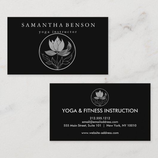 Elegant Black & white Lotus Flower Logo Yoga Visitekaartje (Voorkant / Achterkant)