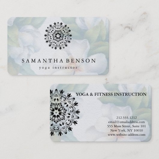 Elegant Black & white Lotus Flower Logo Yoga Visitekaartje (Voorkant / Achterkant)