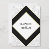Elegant Black White Marble Gold Geometric Weddensc Kaart (Achterkant)