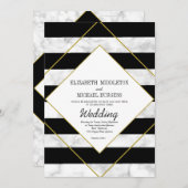 Elegant Black White Marble Gold Geometric Weddensc Kaart (Voorkant / Achterkant)