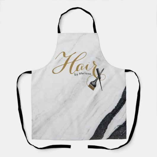 Elegant Black & White Marble Gold Hair Stylist Schort (Voorkant)