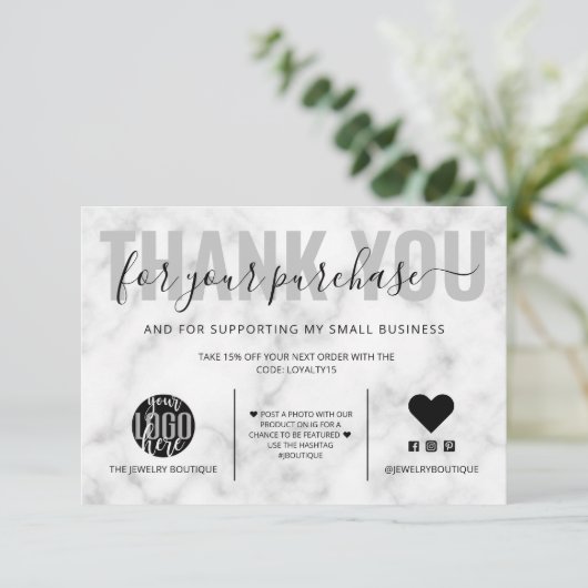 Elegant Black White Marble Logo - Hartelijk dank Bedankkaart (Staand voorkant)