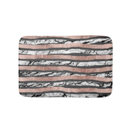 Elegant Black White Marble Roos Gold Brusstrokes Badmat (Voorkant)