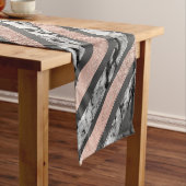 Elegant Black White Marble Roos Gold Brusstrokes Korte Tafelloper (Voorbeeld)