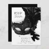 Elegant Black White Masquerade Mask Wedding RSVP Kaart (Voorkant / Achterkant)