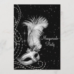 Elegant Black White Masquerade Party Kaart
