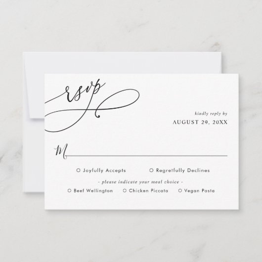 Elegant Black & White Meal Options Weddenschap RSVP Kaartje (Voorkant)