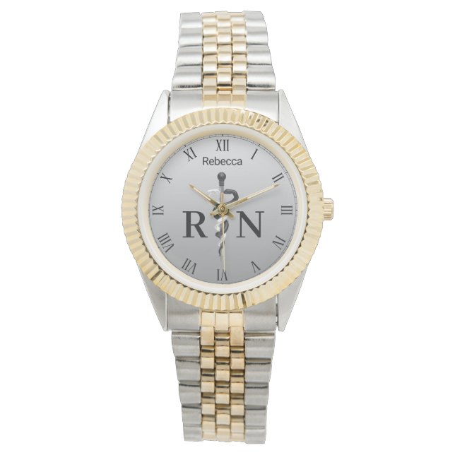 Elegant Black White Medical Asclepius Nurse RN Horloge (Voorkant)