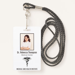 Elegant Black White Medical Caduceus Foto ID Badge