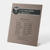Elegant Black White Medical Caduceus Openingstijde Reclamebord Met Voetstuk (Voorkant)