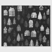 Elegant Black White Merry Christmas Wrapping Paper Cadeaupapier (Vlak)