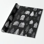 Elegant Black White Merry Christmas Wrapping Paper Cadeaupapier (Uitgerold)