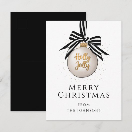 Elegant Black White Merry kerst Bauble Holiday Briefkaart (Voorkant / Achterkant)