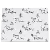 Elegant Black White Merry-kerstboompatroon Groot Cadeauzakje (Voorkant)