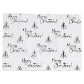 Elegant Black White Merry-kerstboompatroon Groot Cadeauzakje (Achterkant)
