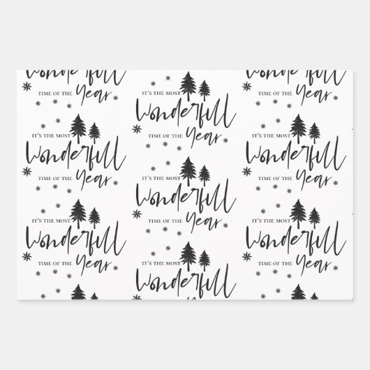 Elegant Black White Merry-kerstcitaat - Gift Inpakpapier Vel (Voorkant 3)