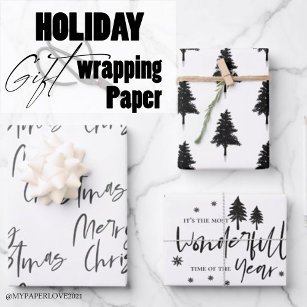 Elegant Black White Merry-kerstcitaat - Gift Inpakpapier Vel