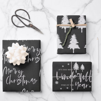 Elegant Black White Merry-kerstcitaat - Gift Inpakpapier Vel
