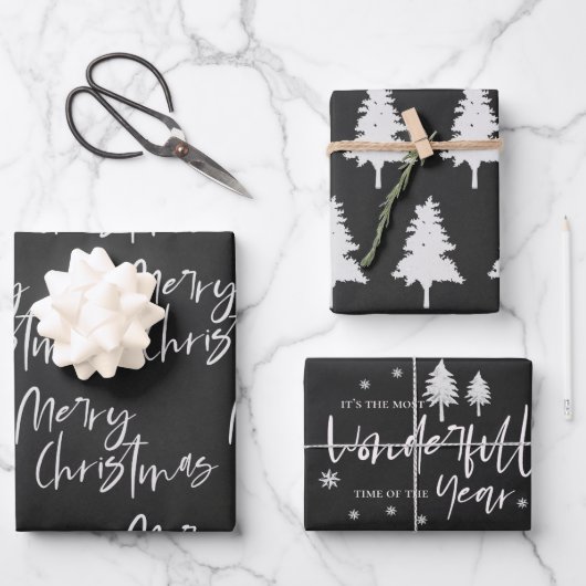 Elegant Black White Merry-kerstcitaat - Gift Inpakpapier Vel (Voorkant)