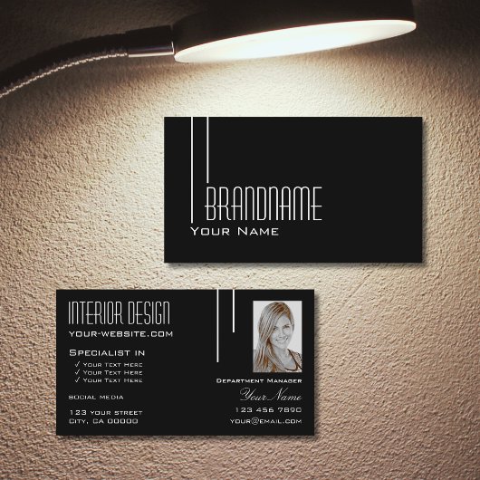 Elegant Black White met foto Professional Modern Visitekaartje