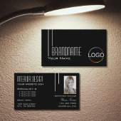 Elegant Black White met Logo & Photo Professional Visitekaartje