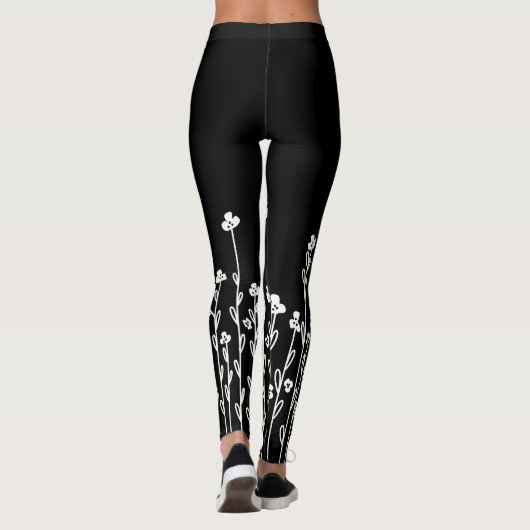 Elegant black white minimalist doodle floral leggings (Achterkant)