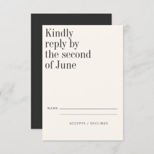 Elegant Black White Minimalist Modern Wedding RSVP Kaartje