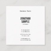 Elegant Black White Minimalist Moderne Simple Plai Vierkante Visitekaartje (Achterkant)