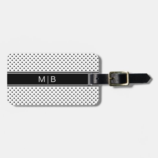 Elegant Black White Minimalist Monogram Bagagelabel (Voorkant horizontaal)