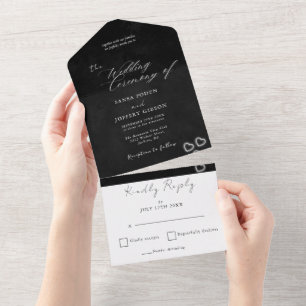 Elegant Black & White Minimalist Weddenschap All In One Uitnodiging