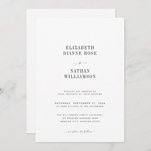 Elegant Black & White Minimalist Weddenschap Kaart (Voorkant / Achterkant)