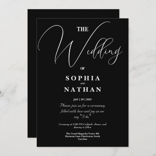 Elegant Black & White Minimalist Weddenschap Kaart (Voorkant / Achterkant)