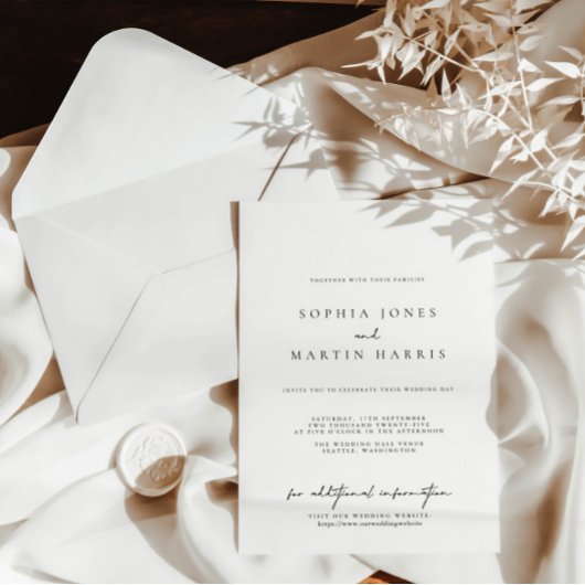 Elegant Black & White Minimalist Weddenschap Kaart