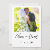 Elegant Black & White Minimalist Weddenschap Kaart (Achterkant)