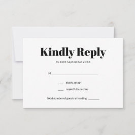 Elegant Black & White Minimalist Weddenschap RSVP Kaartje