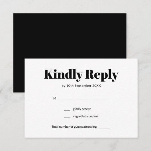 Elegant Black & White Minimalist Weddenschap RSVP Kaartje (Voorkant / Achterkant)