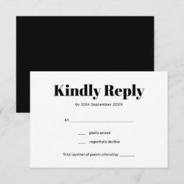 Elegant Black & White Minimalist Weddenschap RSVP Kaartje