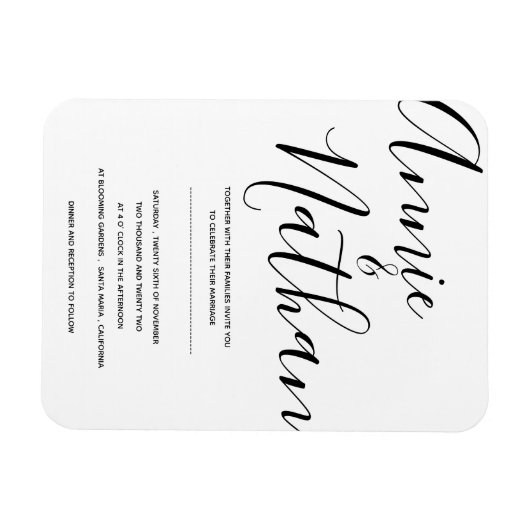 Elegant Black White Minimalist Wedding Invitation Magneet (Horizontaal)