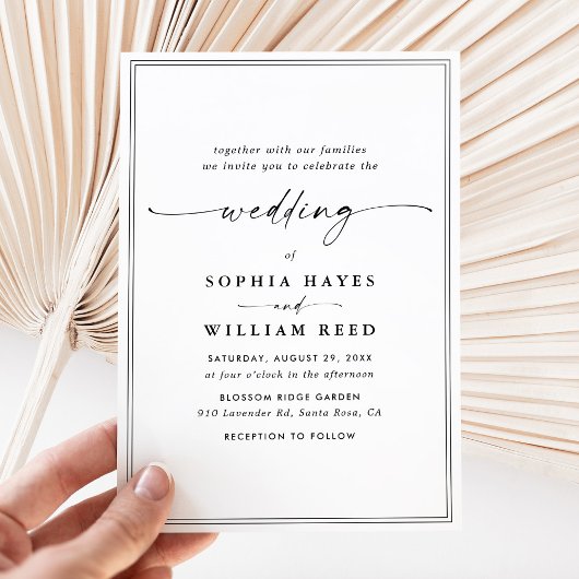 Elegant Black & White Minimalist Wedding Kaart