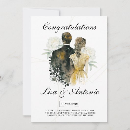 Elegant Black & White Minimalist Wedding Kaart (Voorkant)