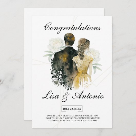 Elegant Black & White Minimalist Wedding Kaart (Voorkant / Achterkant)