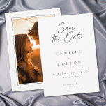 Elegant Black White Minimalist Wedding Photo Save The Date<br><div class="desc">Celebrate your love with this minimalist black and white wedding photo save the date card design. It's perfect for an elegant autumn ceremony. This earthy,  modern look offers a warm and sophisticated feel for your autumn hue wedding. Created by Simply Farmhouse Press.</div>