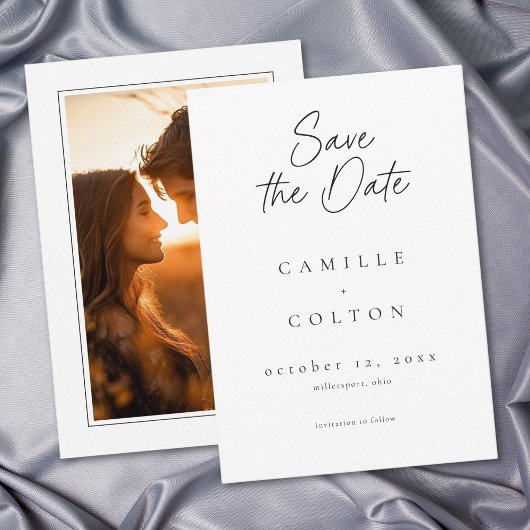 Elegant Black White Minimalist Wedding Photo Save The Date