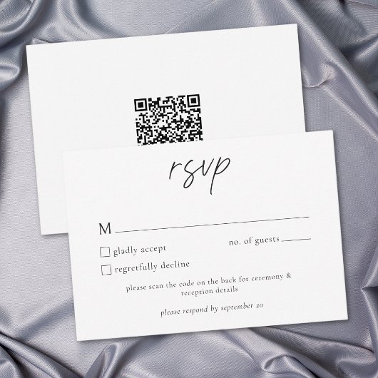 Elegant Black White Minimalist Wedding QR RSVP Kaartje