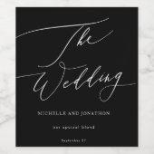 Elegant Black & White Modern Calligraphy Wedding Wijn Etiket (Enkel label)