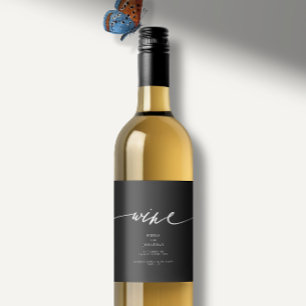 Elegant Black & White Modern Calligraphy Wedding Wijn Etiket