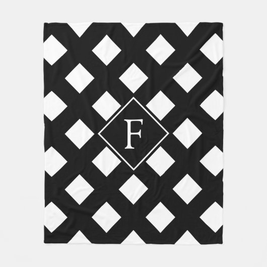 Elegant Black White Modern Monogram Fleece Deken (Voorkant)